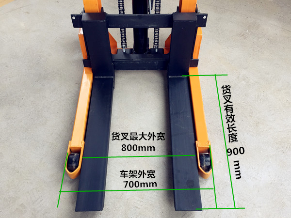 手動液壓裝卸車貨叉尺寸詳細(xì)標(biāo)注圖--河北東圣吊索具制造有限公司--石材夾具_(dá)小型攪拌機(jī)_手動叉車_液壓堆高車